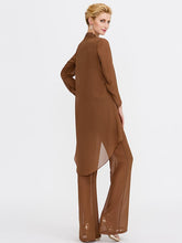 Trajes de pantalón de gasa con chaqueta para madre de la novia